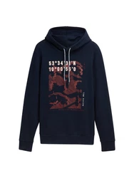 TOM TAILOR Sweatshirt Basic Hoodie mit Print Regular Fit Dunkelblau/Blau