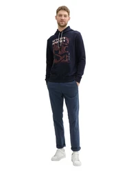TOM TAILOR Sweatshirt Basic Hoodie mit Print Regular Fit Dunkelblau/Blau