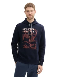 TOM TAILOR Sweatshirt Basic Hoodie mit Print Regular Fit Dunkelblau/Blau