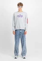Alpha Industries Logo Edge Crewneck Pullover Grau/Rot/Hellgrau/Dunkelblau/Weiß/Blau