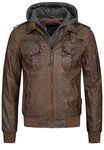 Indicode Herren Aaron Lederjacke mit Abnehmbarer Kapuze Braun/Dunkelbraun/Khaki/Grau
