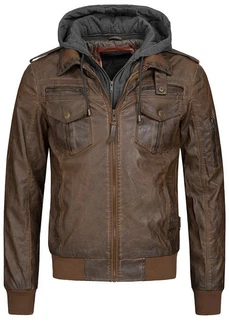 Indicode Herren Aaron Lederjacke mit Abnehmbarer Kapuze Braun/Dunkelbraun/Khaki/Grau Indicode Herren Aaron Lederjacke mit Abnehmbarer Kapuze Braun/Dunkelbraun/Khaki/Grau
