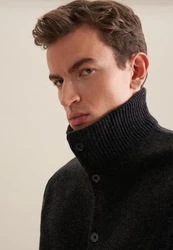 seidensticker Strickjacke Langarm Stehkragen Uni Schwarz/Dunkelgrau