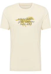 MUSTANG Kurzarmshirt T-Shirt Gelb/Beige/Khaki/Weiß