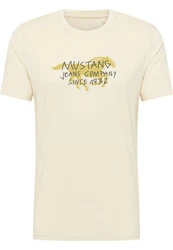 MUSTANG Kurzarmshirt T-Shirt Gelb/Beige/Khaki/Weiß