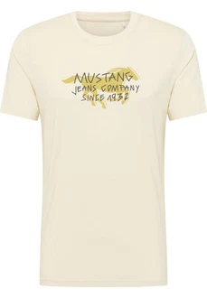 MUSTANG Kurzarmshirt T-Shirt Gelb/Beige/Khaki/Weiß