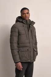bugatti Langjacke mit abtrennbarer Kapuze Dunkelgrün/Khaki/Braun/Grau