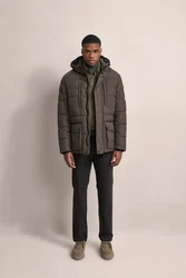 bugatti Langjacke mit abtrennbarer Kapuze Dunkelgrün/Khaki/Braun/Grau