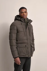 bugatti Langjacke mit abtrennbarer Kapuze Dunkelgrün/Khaki/Braun/Grau