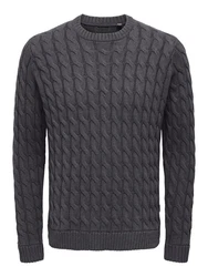 ONLY & SONS Strickpullover ONSKICKER LIFE REG 3 CABLE CREW KNIT Dunkelgrau (7990)