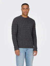 Strickpullover Strickpullover Rundhals Normal Fit langarm 7990 in Dunkelgrau