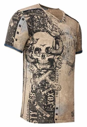 Rusty Neal T-Shirt mit Allover-Print Braun/Beige/Khaki/Dunkelblau/Creme