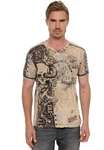 Rusty Neal T-Shirt mit Allover-Print Braun/Beige/Khaki/Dunkelblau/Creme
