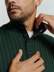 NO EXCESS Rollkragenpullover Jacquard-Pullover mit Halbknopfleiste 