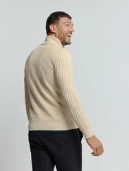 NO EXCESS Rollkragenpullover Jacquard-Pullover mit Halbknopfleiste 
