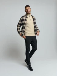NO EXCESS Rollkragenpullover Jacquard-Pullover mit Halbknopfleiste 