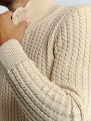 NO EXCESS Rollkragenpullover Jacquard-Pullover mit Halbknopfleiste 