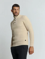 NO EXCESS Rollkragenpullover Jacquard-Pullover mit Halbknopfleiste 