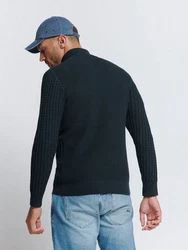NO EXCESS Rollkragenpullover Jacquard-Pullover mit Halbknopfleiste 