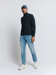 NO EXCESS Rollkragenpullover Jacquard-Pullover mit Halbknopfleiste 