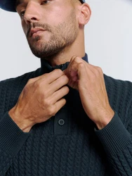 NO EXCESS Rollkragenpullover Jacquard-Pullover mit Halbknopfleiste 