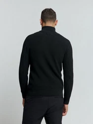 NO EXCESS Rollkragenpullover Jacquard-Pullover mit Halbknopfleiste 