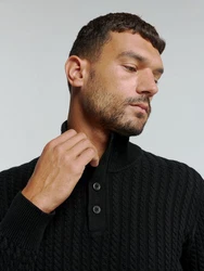 NO EXCESS Rollkragenpullover Jacquard-Pullover mit Halbknopfleiste 