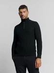 NO EXCESS Rollkragenpullover Jacquard-Pullover mit Halbknopfleiste 