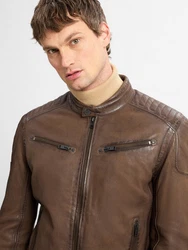 Finshley & Harding Lederjacke Braun/Dunkelbraun/Khaki/Grau