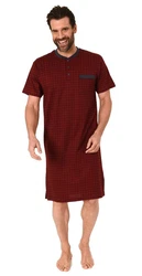 Normann Herren kurzarm Nachthemd in eleganter Optik Dunkelrot/Bordeaux/Rot/Braun