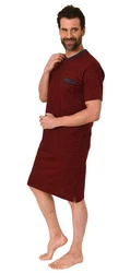 Normann Herren kurzarm Nachthemd in eleganter Optik Dunkelrot/Bordeaux/Rot/Braun