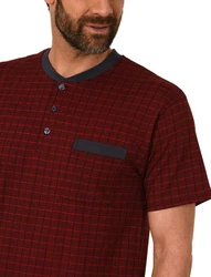 Normann Herren kurzarm Nachthemd in eleganter Optik Dunkelrot/Bordeaux/Rot/Braun