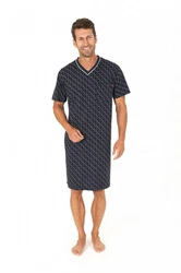 Normann Herren kurzarm Nachthemd in eleganter Optik Dunkelblau/Blau/Rot/Hellblau