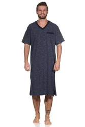 Normann Herren kurzarm Nachthemd in eleganter Optik Blau/Dunkelblau/Grau