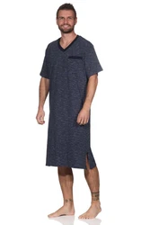 Normann Herren kurzarm Nachthemd in eleganter Optik Blau/Dunkelblau/Grau