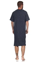 Normann Herren kurzarm Nachthemd in eleganter Optik Blau/Dunkelblau/Grau