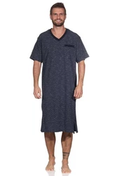 Normann Herren kurzarm Nachthemd in eleganter Optik Blau/Dunkelblau/Grau
