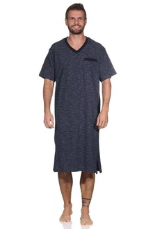 Normann Herren kurzarm Nachthemd in eleganter Optik Blau/Dunkelblau/Grau