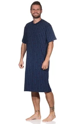 Normann Herren kurzarm Nachthemd in eleganter Optik Dunkelblau/Blau/Lila