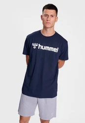 hummel T-Shirt Regular Fit Stretch Rundhalsausschnitt Logo (7928) Dunkelblau/Beige