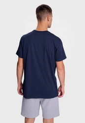 hummel T-Shirt Regular Fit Stretch Rundhalsausschnitt Logo (7928) Dunkelblau/Beige
