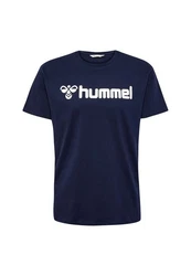 hummel T-Shirt Regular Fit Stretch Rundhalsausschnitt Logo (7928) Dunkelblau/Beige