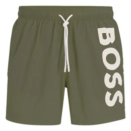 Badeshorts Octopus mit groem Markenschriftzug auf dem linken Bein