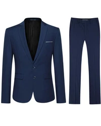 Allthemen Anzug 2 Teilig Slim Fit Herrenanzug Modern Business Dunkelblau/Blau