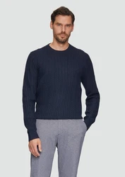 s.Oliver BLACK LABEL Strickpullover  aus Wollmix mit Zopfmuster Dunkelblau/Blau