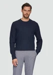 s.Oliver BLACK LABEL Strickpullover  aus Wollmix mit Zopfmuster Dunkelblau/Blau