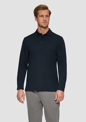 s.Oliver Langarmshirt Poloshirt Slim Fit Dunkelblau/Blau