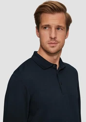 s.Oliver Langarmshirt Poloshirt Slim Fit Dunkelblau/Blau