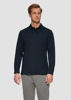 s.Oliver Langarmshirt Poloshirt Slim Fit Dunkelblau/Blau