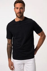 JP1880 T-Shirt Henley Basic Knopfleiste Schwarz/Dunkelblau
